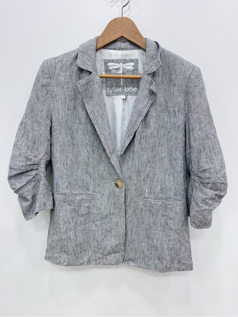 Tyler Boe Bermuda Stripe one button Jacket Blazer Blue White Career Sz 6